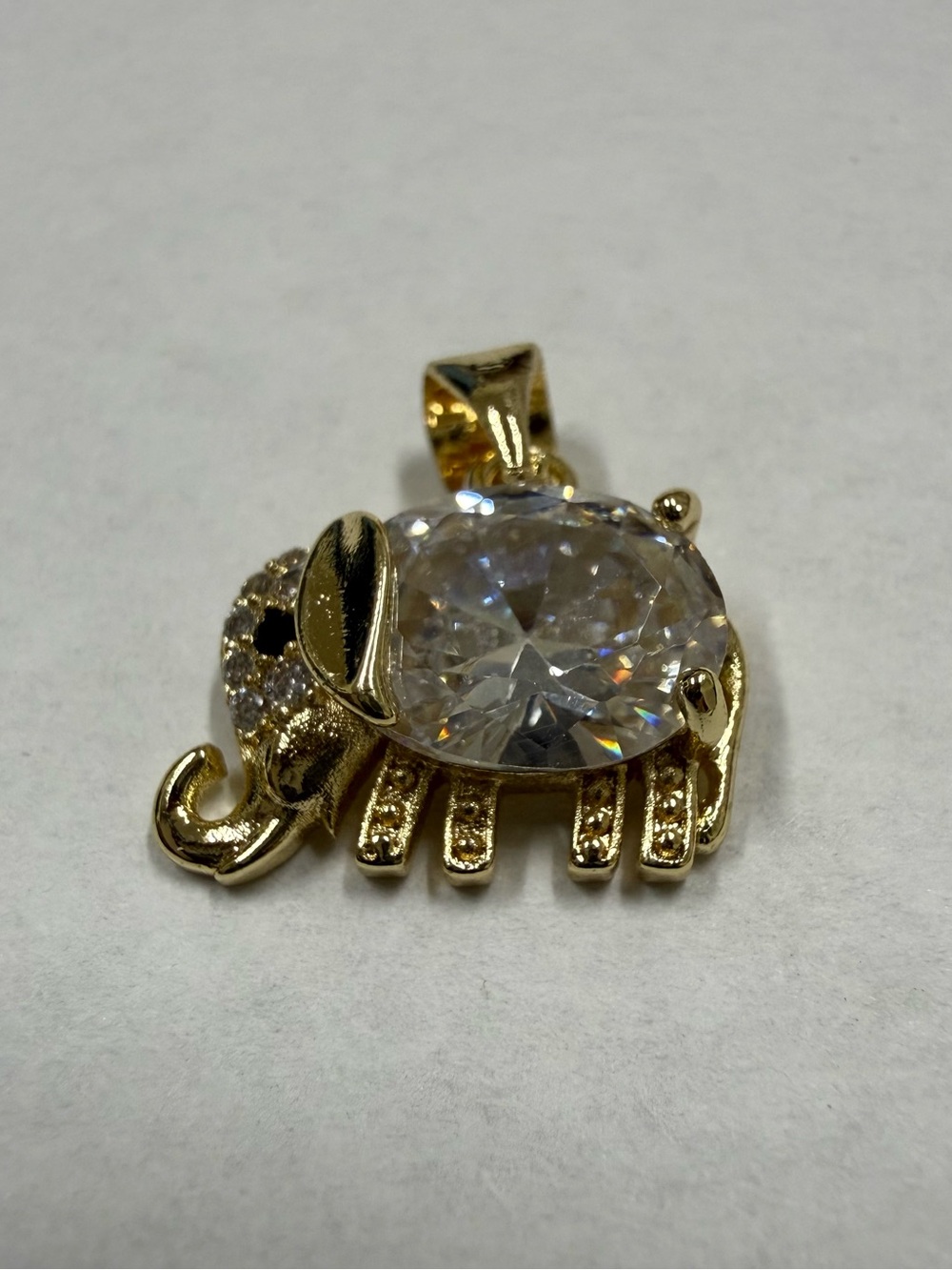 14k Gold Electroplated Elephant with Cz Stones Small Pendant